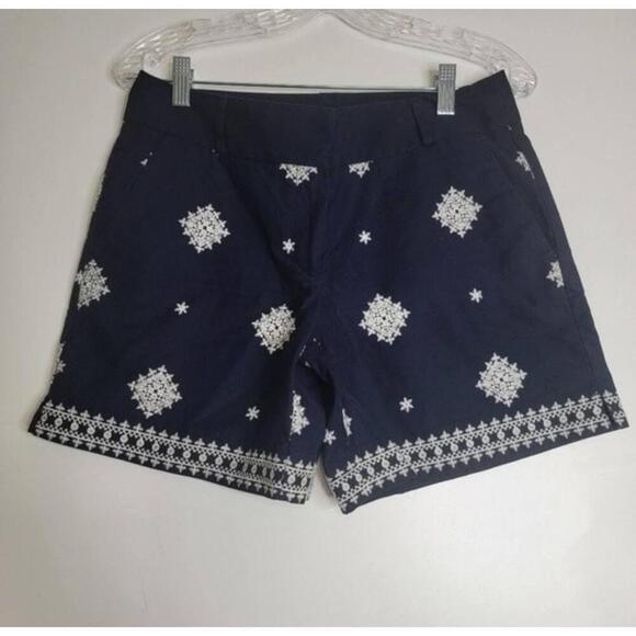 LOFT Blue White Embroidered Bermudas Shorts Side Pockets Size 2 - Picture 2 of 9